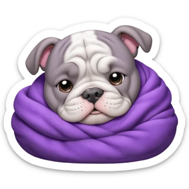 gray bulldog puppy sleep with a purple collar on sticker