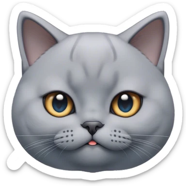 Cinematic Cute Grey British Shorthair Cat Portrait Emoji, Head tilted playfully and inquisitively, sleek soft grey fur with subtle blue undertones, Simplified yet adorable features, highly detailed, glowing with a warm, friendly glow, high shine, curious and affectionate, stylized with a touch of whimsy, bright and alert, soft glowing outline, capturing the essence of a calm yet playful kitten, so endearing it feels like it could leap out of the screen and cuddle! sticker