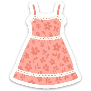 frilly lacey floral pink summer sundress, flat vector sticker