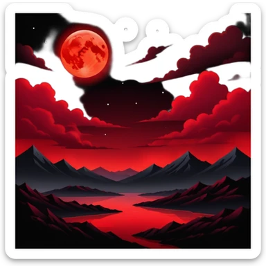 Edgy Black night sky crimson-blood-red glowing  Aesthetic scene scenery full picture  sticker