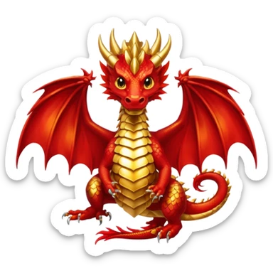 Golden Dragon with golden wings golden crest/brosch in a golden circle with red gems sticker