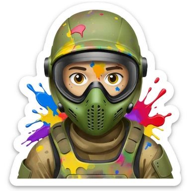 paintball player face shot with lots of colors messy sticker
