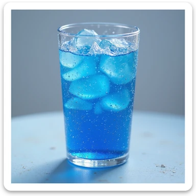 realistic blue soda in a transparent glass with condensation, photorealistic style sticker