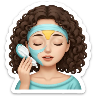 girl brunette with long curly hair getting a deep facial cleansing eyes closed sticker