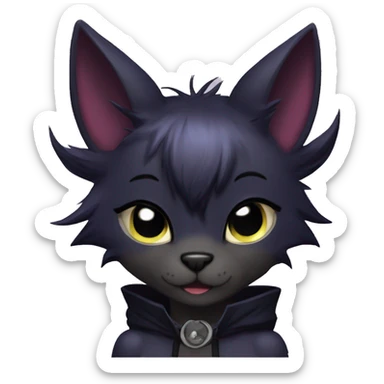 Anthro Dark Beautiful Shiny Edgy Cool Shy Grumpy FurSona Feline-Bat-Fakemon Long Emo Hai-bangs  Vtuber Model sticker