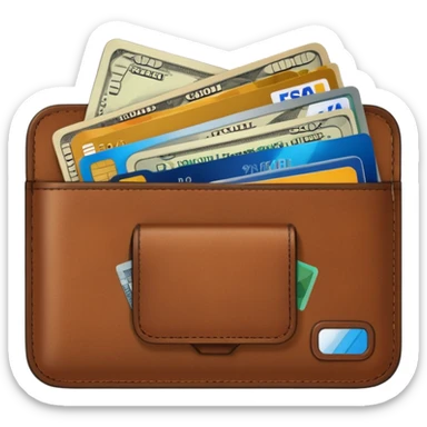 portefeuille marron avec pleins de billet et carte bancaire sticker