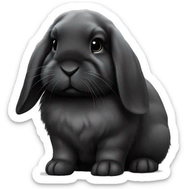 black holland lop bunny rabbit sad tired with white spot on nose and white spot on top of head sticker
