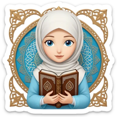Turkish blonde tulip design Hijabi girl with blue eyes and beautiful finish reading quran sticker