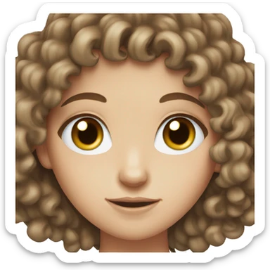 White girl with short brown curly hair and blue eyes sticker