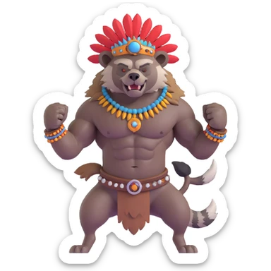 A native strong buff hyena with war bonnet flexing posing full body  sticker