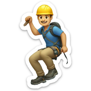 A man is climbing mountain with the help of stick sticker