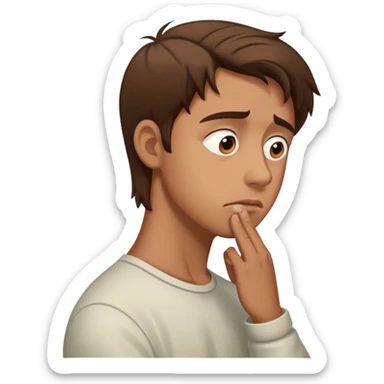 a man with brown hair staying in a
full height in profile with anxiety and begging face sticker