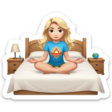 A girl their hair is floating and they have blonde hair and earth powers, and wearing a Moana shirt and they have superpowers and they are sitting on their bed sticker