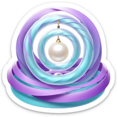Dreamy glowing spiral wave emoji made of translucent aqua and violet ribbons with a central pearl orb, surrounded by faint sparkles and mist, luminous gradients, ASMR flow aesthetic. sticker
