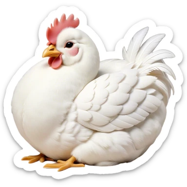 Meme-Worthy Cute Sleeping White Chicken Portrait Emoji, Head resting peacefully with a contented smile, showcasing a delightfully compact build and a luxuriously soft white plumage, eyes shut in a serene, restful nap, Simplified yet hilariously adorable features, highly detailed, glowing with a soft, drowsy light, high shine, relaxed and utterly lovable, stylized with an air of playful laziness, bright and heartwarming, soft glowing outline, capturing the essence of a comically sleepy chicken, so meme-worthy it feels like it could instantly become the next viral sensation of adorable slumber! sticker