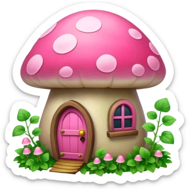 Pink little mushroom house covered in vines sticker