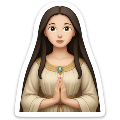 fullbody Mary Magdalene, fit and feminine, very pretty detailed face, plain light tan ancient dress, arms down, no hood, dark hair sticker