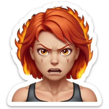 burning angry bodybuilder red haired woman sticker