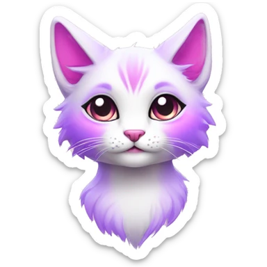 Kawaii colorful bright lilac-pink-white-gradient fantasy ethereal anthro feline fursona animal creature sticker