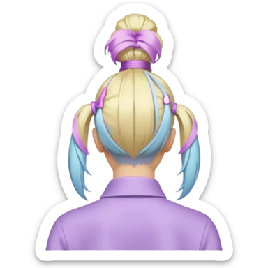 back view of a high blonde ponytail with a pastel lilac hair tie, iOS Apple emoji style sticker