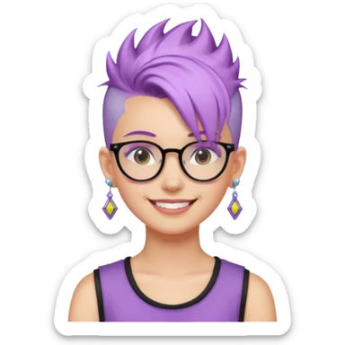 light purple hair girl mohawk with earrings and glassess sticker