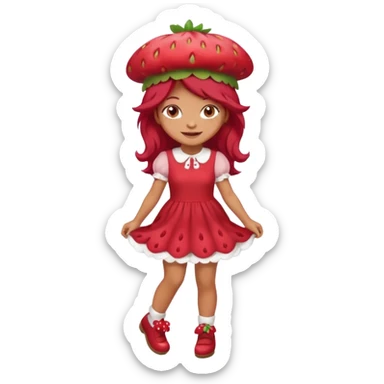 Strawberry shortcake human girl full body and legs with a strawberry hat on her red hair and dress without a cake sticker