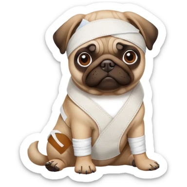 Pug with a broken left leg in bandage sticker