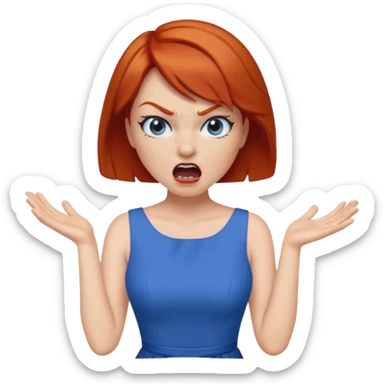 mujer pelirroja con los ojos y los labios maquillados enojada gritando con vestido azul pelo corto sticker