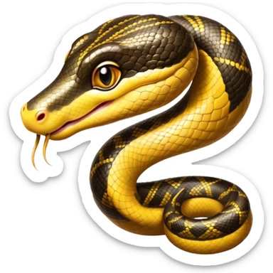 cinematic-cute-anaconda-portrait-emoji,-head-tilted-playfully-and-inquisitively,-with-a-sleek,-shimmering-body-adorned-with-detailed-scale-sriped patterns-and-round,-sparkling-eyes-full-of-wonder,-simplified-yet-irresistibly-adorable-features sticker