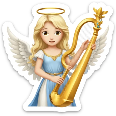 Female angel holding harp with flowing hair sticker