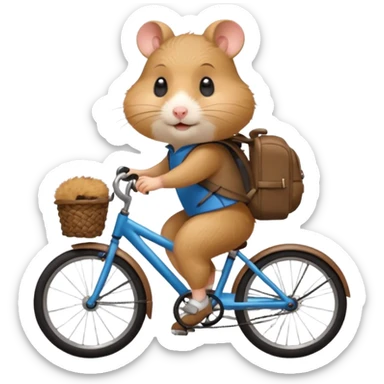 A hamster is riding a bicycle and wearing a backpack. sticker
