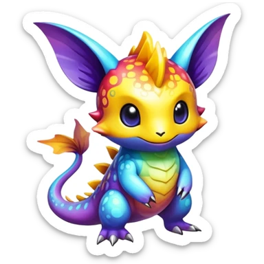 Exotic shiny rare multi-colored epic cute Fakémon-creature, full body, with random markings sticker