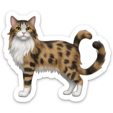 Mottled coloured cat long hair only 3 legs sticker