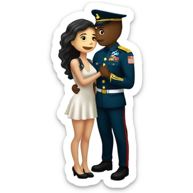 Un chico rapado vestido de militar dándose un beso con una chica morena  sticker