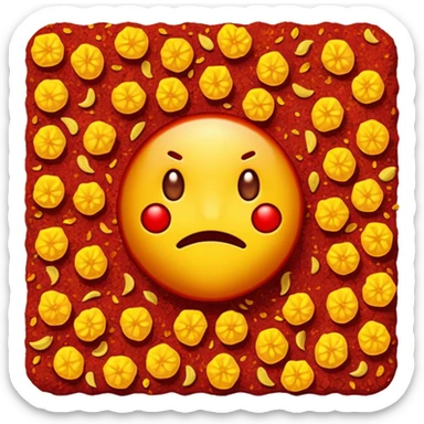 scatter of crushed chili flakes, irregular, deep red to orange, some yellow seeds, dry rough surface, spicy look, apple emoji style, soft lighting, transparent background, emoji scale sticker