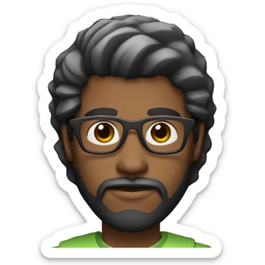 Dark skin, 30 years old Man with beard and mustache, glasses, black hair and working on the computer brown eyes sticker