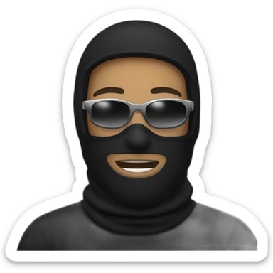 a man with a black balaclava in wooll, black sunglasses and silver grillz on teeth sticker