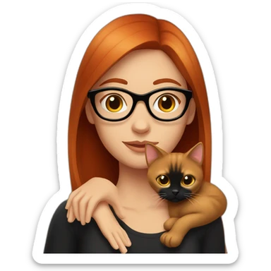 woman with straight red hair and black-rimmed glasses, with a black cat on her lap sticker