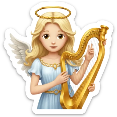 Female angel holding harp with flowing hair sticker
