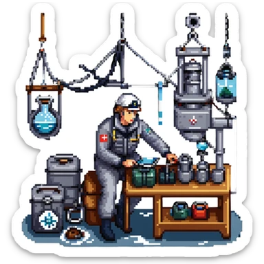 Russian sailor oceanologist operating a winch with scientific equipment and ocean research instruments sticker