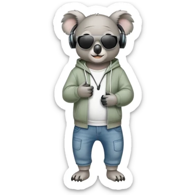 anthropomorphised koala full body wearing a hoodie and jeans dark sunglasses headphones different pose sticker