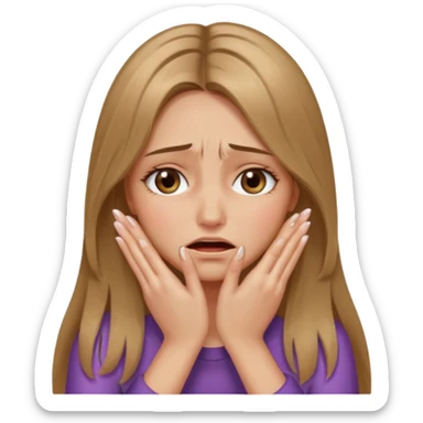 long Bronde hair girl crying with hands covering face and nails long sticker