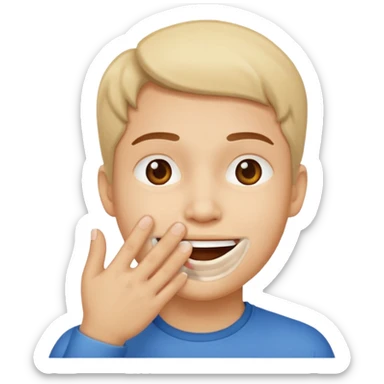 face covering its mouth with one hand and smiling sticker