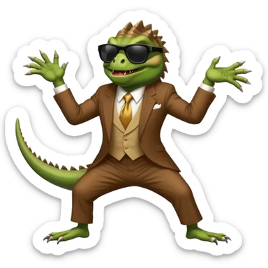capitalist iguana banker godfather with black sunglasses breakdance scaring sticker
