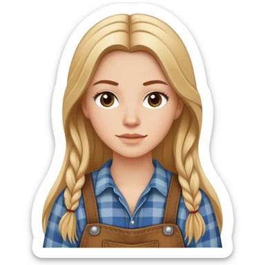 a white girl with long brown ish blonde ish hair wearing farm cloths sticker