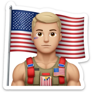 generate white powerful american soldier with small usa flag on shoulder sticker
