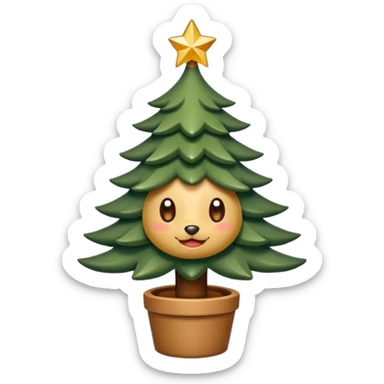 Un emoji représentant un petit sapin stylisé, sans bouche, avec deux grands yeux de biche brillants couleur cannelle. Style minimaliste, mignon et expressif, comme un sticker ou un emoji moderne. Fond parfaitement transparent, haute qualité, bien centré. sticker