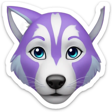 Cyan anthro wolf face with purple markings on cheeks and ears sticker