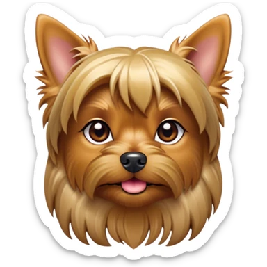 Cinematic Noble Yorkshire Terrier Portrait Emoji, Exuding refined charm and dignified poise, with a lustrous, silky fur in rich, deep hues, alert eyes and a confident expression, simplified yet exquisitely detailed, glowing with a soft, aristocratic radiance, high shine, embodying intelligent grace and classic elegance, soft glowing outline, capturing the essence of a regal Yorkshire Terrier ready to rule the screen with effortless sophistication! sticker