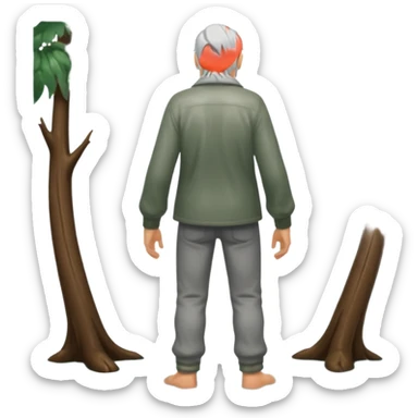full body silver-haired forest man from behind with wet hair clinging to shoulders sticker